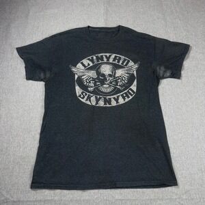 Lynyrd Skynyrd Graphic T-Shirt Mens  Charcoal Grey Skull Wings Rock Band